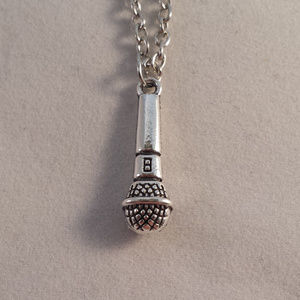 Silver Music Microphone Pendant Chain Necklace!